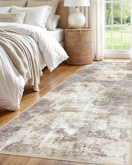 IOHOUZE Abstract Runner Rug 3x8 Ft Washable Runners for Hallways, Non Slip Kitchen Runner Printed Faux Wool Entryway Runner Indoor, Modern Abstract Floor Carpet for Hall Kitchen Bedroom, Beige Brown