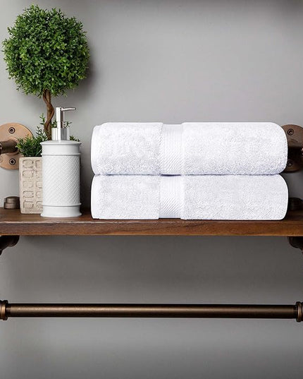 Superior Egyptian Cotton Pile Bath Towel Set of 2, Ultra Soft Luxury Towels, Thick Plush Essentials, Absorbent Heavyweight, Guest Bath, Hotel, Spa, Home Bathroom, Shower Basics, White