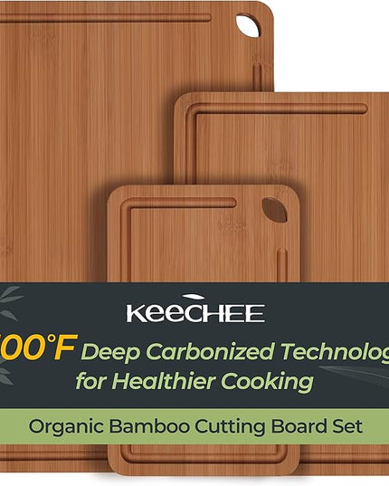 Bamboo Cutting Board, Durable Wood Cutting Boards for Kitchen with Deep Juice Grooves & Built-in Handles, Ideal Charcuterie & Chopping for Meat, Vegetables and Fruits Ideal Kitchen Gifts