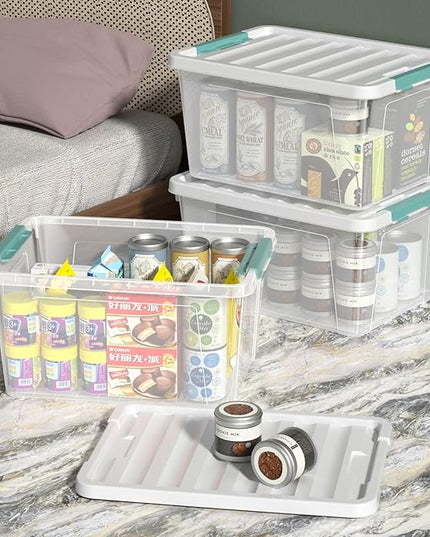 6 Packs 35 L Clear Plastic Latching Bins with Lids, Large Storage Tote Boxes
