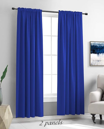 DONREN 108 inch Extra Length Curtains for Bedroom - Rod Pocket Smooth Tactility Blackout Window Panels for Patio (52 W x 108 L,Royal Blue,2 Pieces)