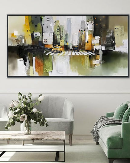 HGUAOA Abstract Canvas Wall Art for Living Room - Modern Wall Art for Office & Bedroom - Yellow City Wall Pictures for Above Bed Decor - Large Canvas Artwork for Home Decor 29×58IN