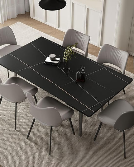 Extendable Dining Table (62.9" to 94.4") for 6 to 10 - Modern Rectangular Sintered Stone Table with High Hardness and Easy Maintenance - Stylish Black
