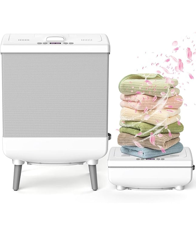 Towel Warmer for Bathroom with Bucket, 35L Foldable Towel Warmer,Fast Heating & Drying Modes,Fits Up to 3 Oversized Towels or 2 Bathrobes,Removable Hanging Hooks,24H Timer, Home & Spa