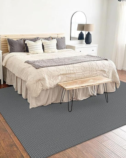 KOZYFLY Washable Area Rug 5x7 ft Rubber Backed Non Slip Rugs for Living Room Braided Cotton Bedroom Rug Woven Office Rugs Indoor Floor Carpets for Dining Bedroom Living Room, Grey/Dark Grey
