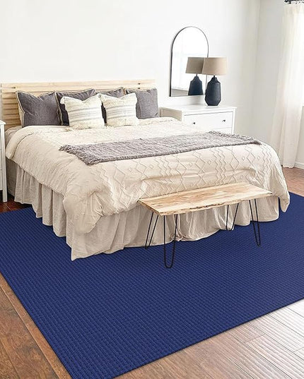 KOZYFLY Washable Area Rug 5x7 ft Rubber Backed Non Slip Rugs for Living Room Braided Cotton Bedroom Rug Woven Office Rugs Indoor Floor Carpets for Dining Bedroom Living Room, Royal Blue/Navy