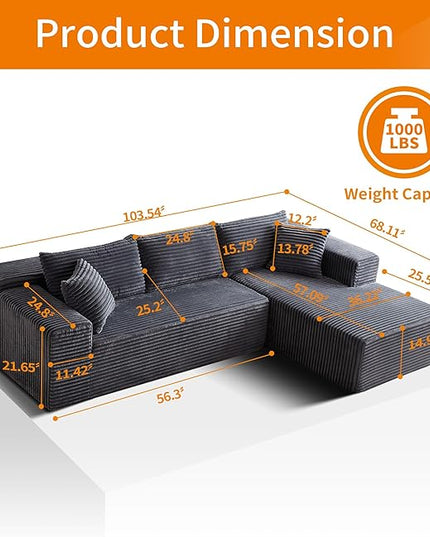 103.54'' Sectional Sofa, Flannel Fabric L Shaped Sofa, 4 Seat Modern L Shape Couch with 2 Pillows Left Hand Lounge for Living Room, Office