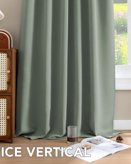 H.VERSAILTEX Blackout Curtains Thermal Insulated Window Treatment Panels Room Darkening Blackout Drapes for Living Room Back Tab/Rod Pocket Bedroom Draperies (2 Panels, Green Bay, 52 x 96 Inch)