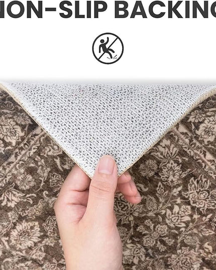 2x3 Washable Rug Soft Area Rug for Entryway, Rust Reddish Brown Non-Slip Indoor Door Mat Distressed Floral Low-Pile Kitchen Rugs, Neutral Vintage Carpet for Entrance Bedside Farmhouse