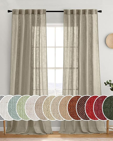MIULEE Oatmeal Curtains 90 Inch Long 2 Panels for Bedroom Living Room, Soft Thick Textured Natural Window Drapes Light Filtering Back Tab Rod Pocket Burlap Look Decor