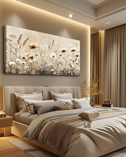 XIGUANGART Large Wall Art for Living Room Floral Wall Decor Wildflowers Pictures Modern Farmhouse Painting Canvas Art Prints Flowers Vintage Artwork For Bedroom Office Framed Home Aesthetics 30"X60"