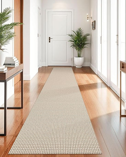 KOZYFLY Runners for Hallways 2x10 ft Washable Kitchen Runner Non Slip Rubber Backed Hallway Rugs Cotton Entryway Runner Rug Floor Carpet for Indoor Hall, Backdoor, Kitchen, Ivory/Khaki