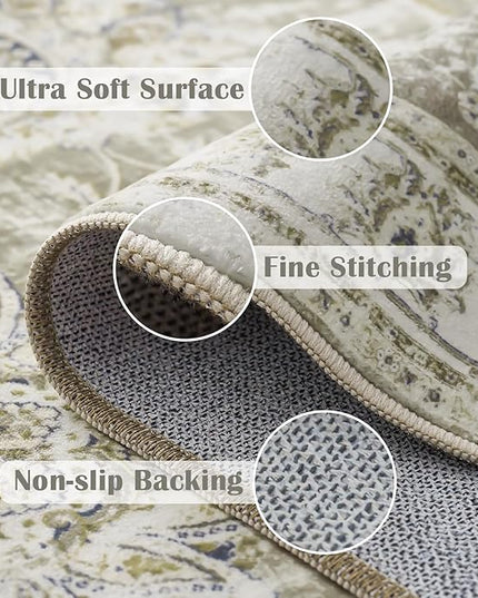 jinchan Fiora Runner Rug 2x5 Washable Hallway Runner- Vintage Floral Non Slip Low-Pile Soft Thin Kitchen Rug Distressed Carpet for Farmhouse Bedroom Entryway Laundry Room(2x5ft, Taupe)
