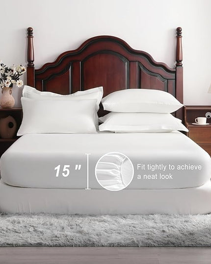 NTBAY King Comforter Set with Sheets, 7 Pieces Soft and Breathable King Bedding Set, Bed in a Bag, Down Alternative Comforter Set Solid Color All Season, King Bedding Set, White