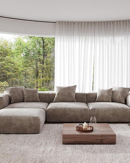 JACH Modern Sectional Couch Sofa, Corduroy Modular Sectional Couch with Chaise Ottoman, Cushion Covers Removable, Oversized Soft Couches for Living Room, Office (Light Brown)
