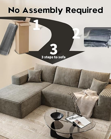 107.5" Cloud Modular Sectional Sofa Couch with L-Shape Chaise,Modern Minimalist Upholstered Couches for Living Room Bedroom,Deep Seat Corner Couch，No Assembly Required (Camel,Left Facing Chaise)