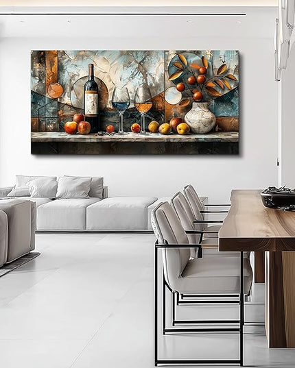 XIGUANGART Wine Bottle Still Life Wall Art, Kitchen Large Canvas Paintings,Dining Room Walls Artwork Abstract Pictures Wall Decor for Living Room Bar Art Prints Modern Home Decorations Ready To Hang