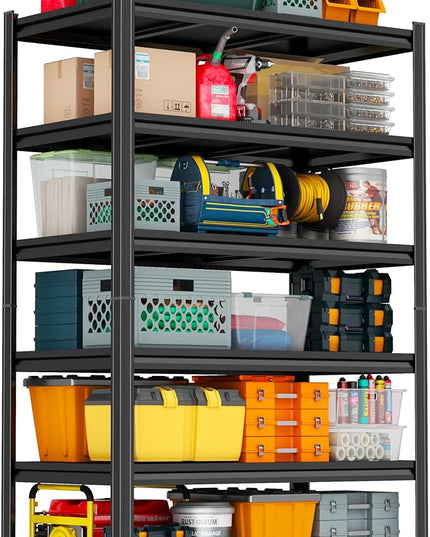 78" H Metal Shelving 3600LBS Garage Shelving 6 Tier Adjustable Storage Shelves Heavy Duty Garage Shelves for Kitchen Warehouse Pantry Basement, 78" H x 40" W x 18" D, Black