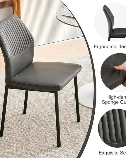 Dining Table Set for 4, Modern Wood Irregular Rectangle Dining Table,Leather Dining Chairs 4,Table and Chairs Set of 4 for Kitchen Dining Room, Dark Grey