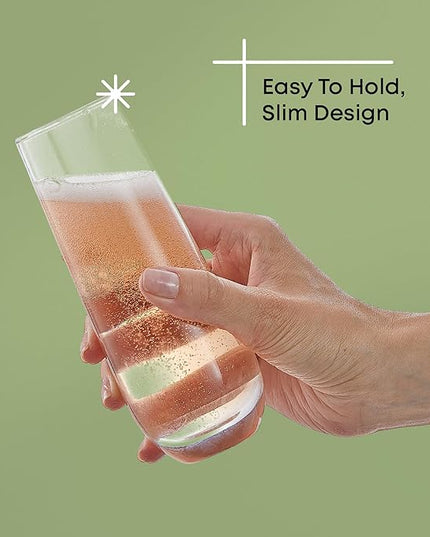 JoyJolt Milo Stemless Champagne Flutes Set of 8 Crystal Glasses. 9.5oz Prosecco Wine Flute, Mimosa Glasses, Cocktail Glass Set, Water Highball Glass, Bar Glassware