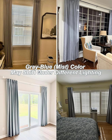 Vision Home Blue Gray Pinch Pleated Full Blackout Curtains Linen Blended Room Darkening Window Curtains 90 inch for Living Room Bedroom Thermal Insulated Pinch Pleat Drapes with Hooks 40" Wx90 Lx2