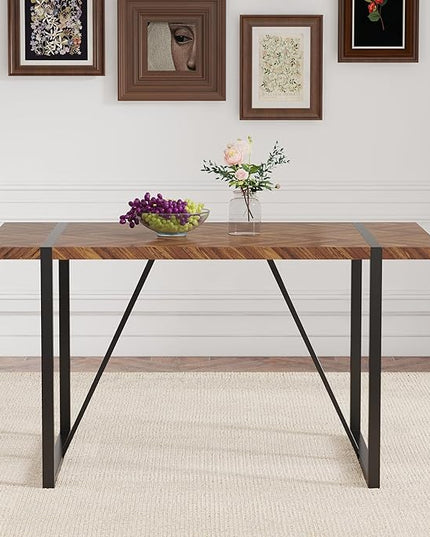 FURNITO 55" Modern Dining Table for 4–6, Rectangular Dark Wood Table with Black Metal Legs, Farmhouse Kitchen Dining Table for Home or Apartment, Durable & Easy Assembly Design