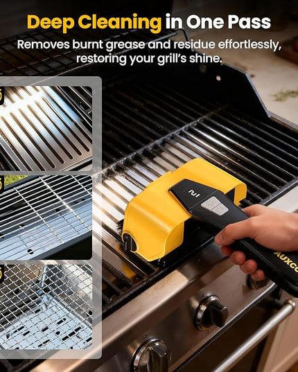 Grill Brush - 4000mAh Electric Grill Brush for Outdoor Grill with Dual-Speed Motor, No Bristle Shedding BBQ Brush Cleaner, Dishwasher-Safe, 90 Mins Working Time with LED Light, As a Ideal Gift