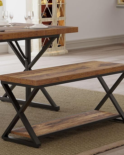 IBF Wooden Bench Indoor, Wood Entry Way Bench with Shoe Storage Rack for Entryway, Industrial Entryway Bench Seat for Foyer Bedroom Living Room Entrance Organization, Rustic Brown Oak, 39 Inch Long