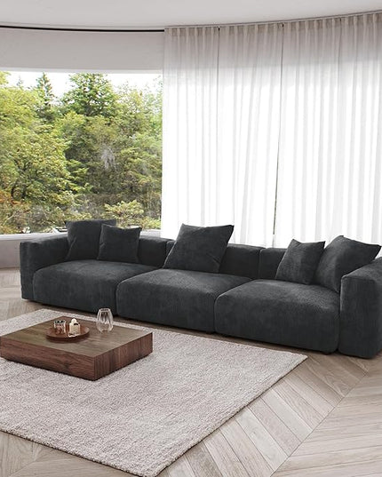 JACH 142"" Luxurious Sectional Couch Sofa with 5 Pillows, Deep Seat Modular Sectional Couch, Cushion Covers Removable, Huge Plus Sofas Couches for Living Room, Office, Apartment, Black, 3-Seater