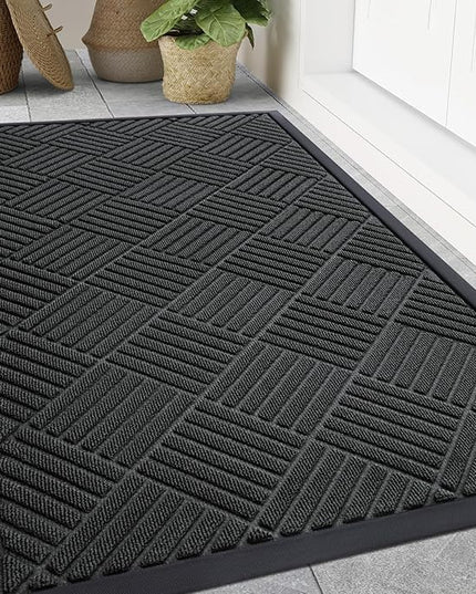 Smiry Front Door Mat Outside Entrance, Heavy Duty Outdoor Indoor Natural Rubber Doormat, Non Slip, Trap Dirt and Moisture, Easy Clean, Low Profile Patio Porch Entryway Mat, 59x35, Black