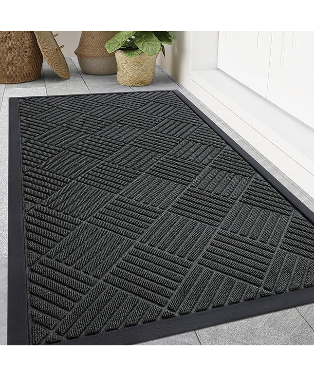 Smiry Front Door Mat Outside Entrance, Heavy Duty Outdoor Indoor Natural Rubber Doormat, Non Slip, Trap Dirt and Moisture, Easy Clean, Low Profile Patio Porch Entryway Mat, 59x35, Black