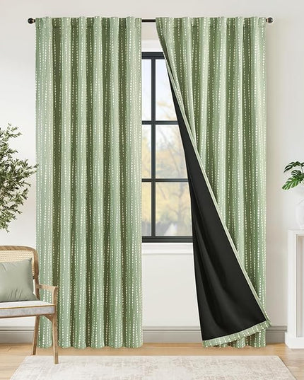 jinchan 95% Blackout Boho Curtains 90 Inches Long Sage Green Moon Phases Printed Drapes Rod Pocket Back Tab Thermal Insulated Curtains for Bedroom Nursery Window Drapes Curtain Set 2 Panels