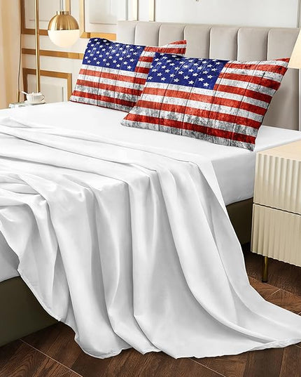 Merryword 8 Pcs Bed in a Bag USA Flag Comforter Set King Size American Flag Bedding Set Wooden Planks Bedding Comforter Set