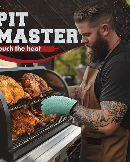 KITCHEN PERFECTION XL Silicone Smoker Oven Gloves-Extreme Heat Resistant BBQ Gloves-Handle Hot Food Right on Your Grill Fryer&Pit|Waterproof Grilling Cooking Baking Mitts|Superior Value Set+3 Bonuses