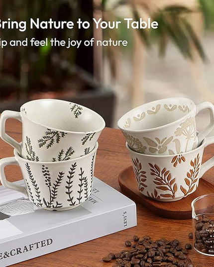 Ceramic Coffee Mug, 12 oz Novelty Unique Teacup with Handle, Stoneware Cup for Tea Mocha Latte Cappuccino Espresso (Ivy)