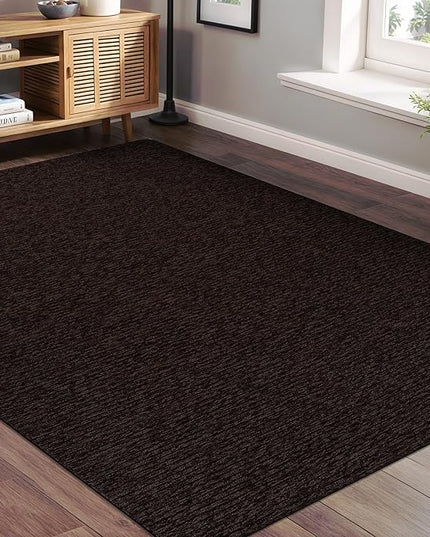 Beverly Rug Non-Slip Modern Rug 4x6 Solid Traditional Rubber Backing Machine Washable Soft Thin Indoor Area Rugs for Living Room Stain Resistant Non Shedding Casual Carpet (4 x 6 Brown)