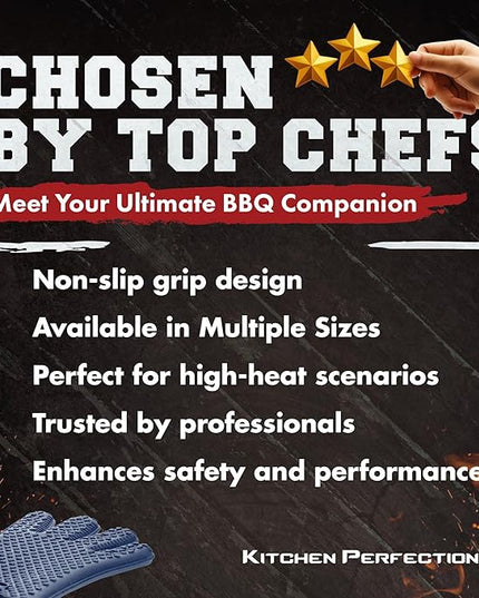 KITCHEN PERFECTION S Silicone Smoker Oven Gloves -Extreme Heat Resistant BBQ Gloves -Handle Hot Food Right on Your Grill Fryer Pit|Waterproof Oven Mitts |Superior Value Set+3 Bonuses