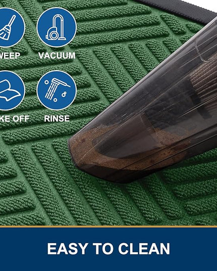Smiry Half Circle Front Door Mat Outside Entrance, Heavy Duty Outdoor Indoor Natural Rubber Doormat, Non Slip, Trap Dirt and Moisture, Easy Clean, Low Profile Patio Porch Entryway Mat, 29.5x17, Green