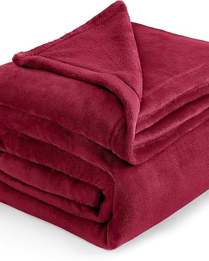 Flannel Fleece Luxury Blanket Red Queen(90"x90") Size Lightweight Cozy Plush Microfiber Solid Blanket by Bedsure