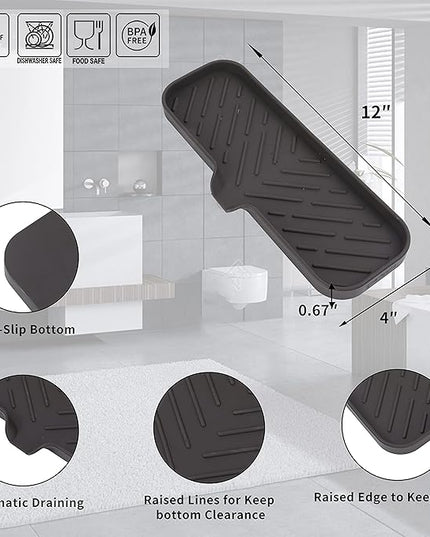 Silicone Bathroom Soap Dishes with Drain Spout-Bathroom and Kitchen Sink Organizer,Sponge Holder,Dish Soap Tray,Perfect for Dispenser,Scrubber,Bottle,Cup on Sink or Counter-Coffee 12"×4"