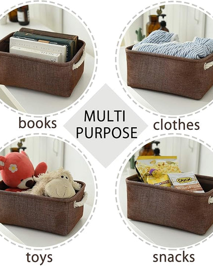 TheWarmHome Small Fabric Canvas Storage Bin with Cotton Rope Handles - Foldable Empty Basket for Gift (Brown-1 Pack,11.8L7.9W5.2H inch)