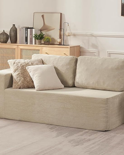 Loveseat Sofa, Cloud Modular Sofa Couch, Upholstered Floor Sofa with Deep Seat, Upholstered Foam Couch for Bedroom Living Room, No Assembly Required (Corduroy Fabric, Beige)