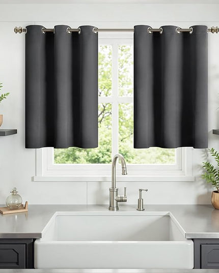 YoungsTex Blackout Curtains 36 Inch Length for Kitchen Window - Short Thermal Insulated Drapes with Grommet Privacy for Cafe Bathroom Windows, Dark Grey, 2 Panels, 42 x 36 Inch