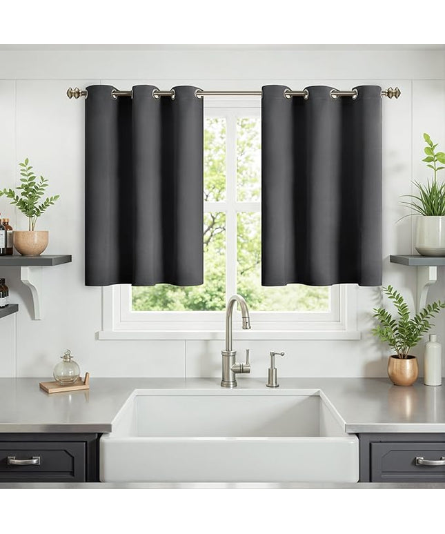 YoungsTex Blackout Curtains 36 Inch Length for Kitchen Window - Short Thermal Insulated Drapes with Grommet Privacy for Cafe Bathroom Windows, Dark Grey, 2 Panels, 42 x 36 Inch