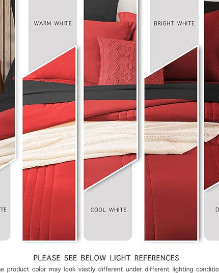 Monbix King Size Comforter Set - 7 Pieces Bed in a Bag King, Bright Red Bedding Sets with Comforter, All Seasons Comforter Bed Set with Sheets, Pillowcases & Shams