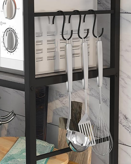 Large Baker Rack with Basket,5-Tier Kitchen Utility Storage Shelf with Hooks,Microwave Oven Stand with Storage,Suitable for Living Room, Dining Room,Coffee Bar(Grey)