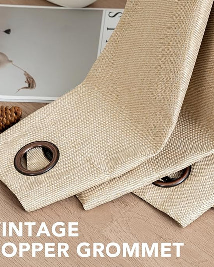 H.VERSAILTEX Linen Blackout Curtain 84 Inches Long for Bedroom/Living Room Thermal Insulated Grommet Linen Look Curtain Drapes Primitive Textured Burlap Effect Window Drapes 1 Panel - Heather Beige