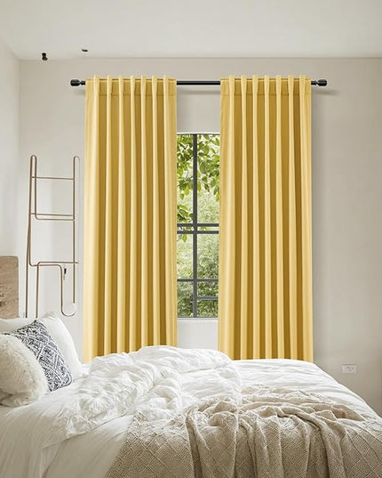 Guken Blackout Curtains 108 Inch Length 2 Panels Set for Living Room Bedroom Back Tab Thermal Insulated 100% Black Out Linen Drapes Room Darkening Window Curtains 108 Inches Long,Gold Yellow