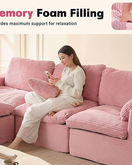 106.3” Sectional Couches for Living Room, Cloud Couch, Modular Sectional Sofa, Convertible Sofas Bed, Deep Seat Sofa, L Shaped Cozy Sofa Furniture Set, Corduroy, Pink