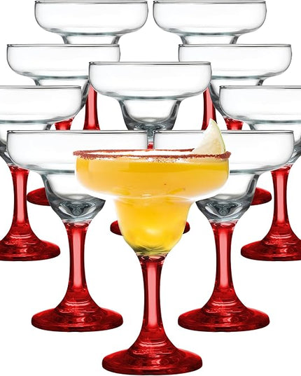 DISCOUNT PROMOS 10 Margarita Glasses Set, 9 oz. - Classic, Smooth, Barware, Glassware - Red